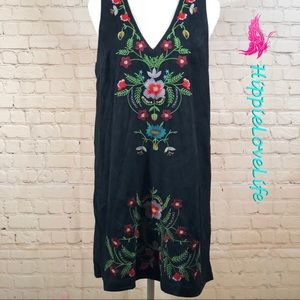 UMGEE Black Micro Suede Dress with Embroidery NWT